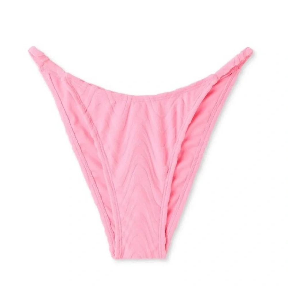 Wavy‎ Terry Textured High Leg Extra Cheeky Bikini Bottoms Wild Fable Light Pink